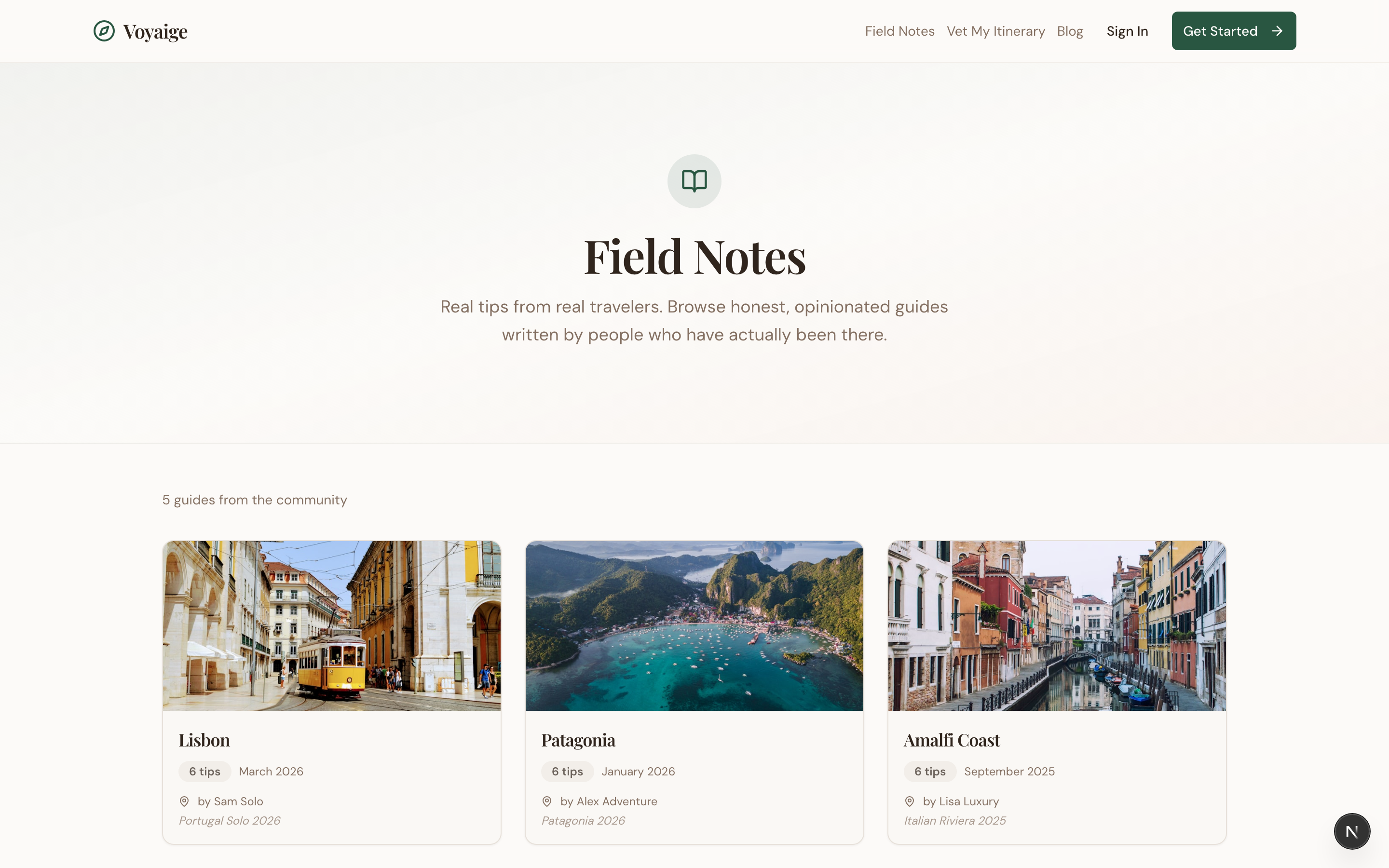 Field Notes: community travel guides for Lisbon, Patagonia, and Amalfi Coast